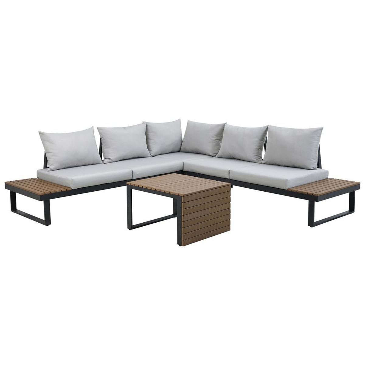GARTENLOUNGE-SET MARBELLA Modular mit Sofa, Ecke und Tisch - Grau, Holzwerkstoff - RAUMHIRSCH FURNITURE