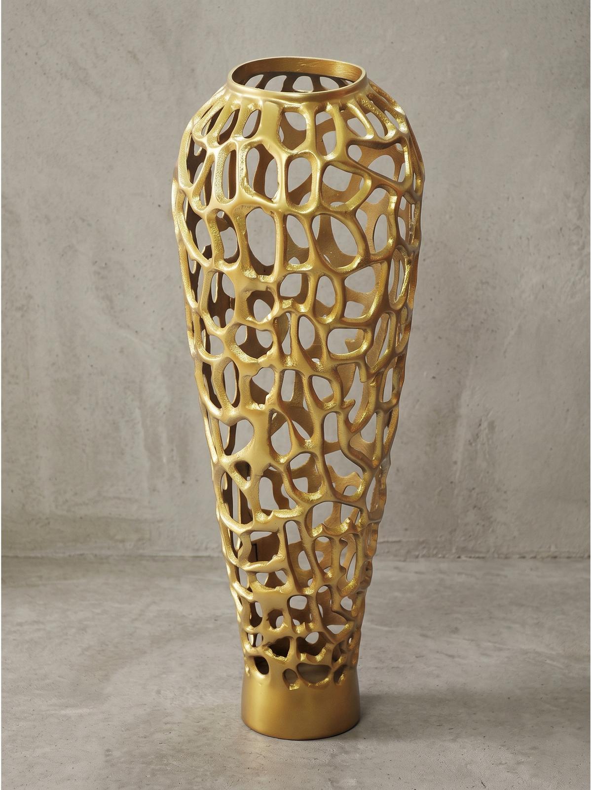 BODENVASE ASTLUX, Aluminium, handgefertigt, Gold, Ø 31 x 85 cm - Goldfarben, Metall (85cm) - KADIMA DESIGN