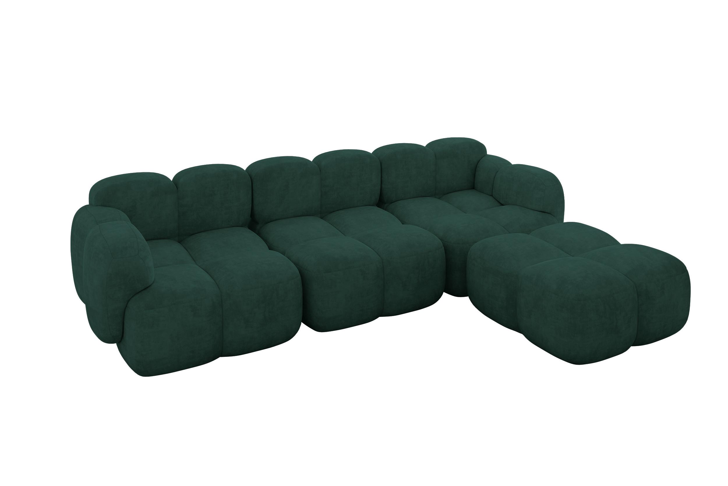 ECKSOFA modulares Sofa Rechts Miko-L2 302x205x75 Grün Velours - Schwarz/Grün, Holzwerkstoff/Kunststoff (302/205cm) - ALTDECOR
