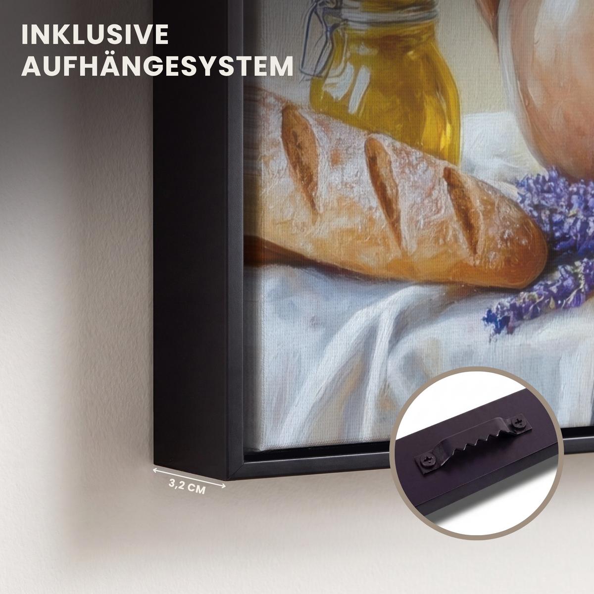 LEINWAND Bilder mit Rahmen - Lavendel - Brot - Stilleben - 30x40 - Flieder, Textil (30/40cm) - MuchoWow