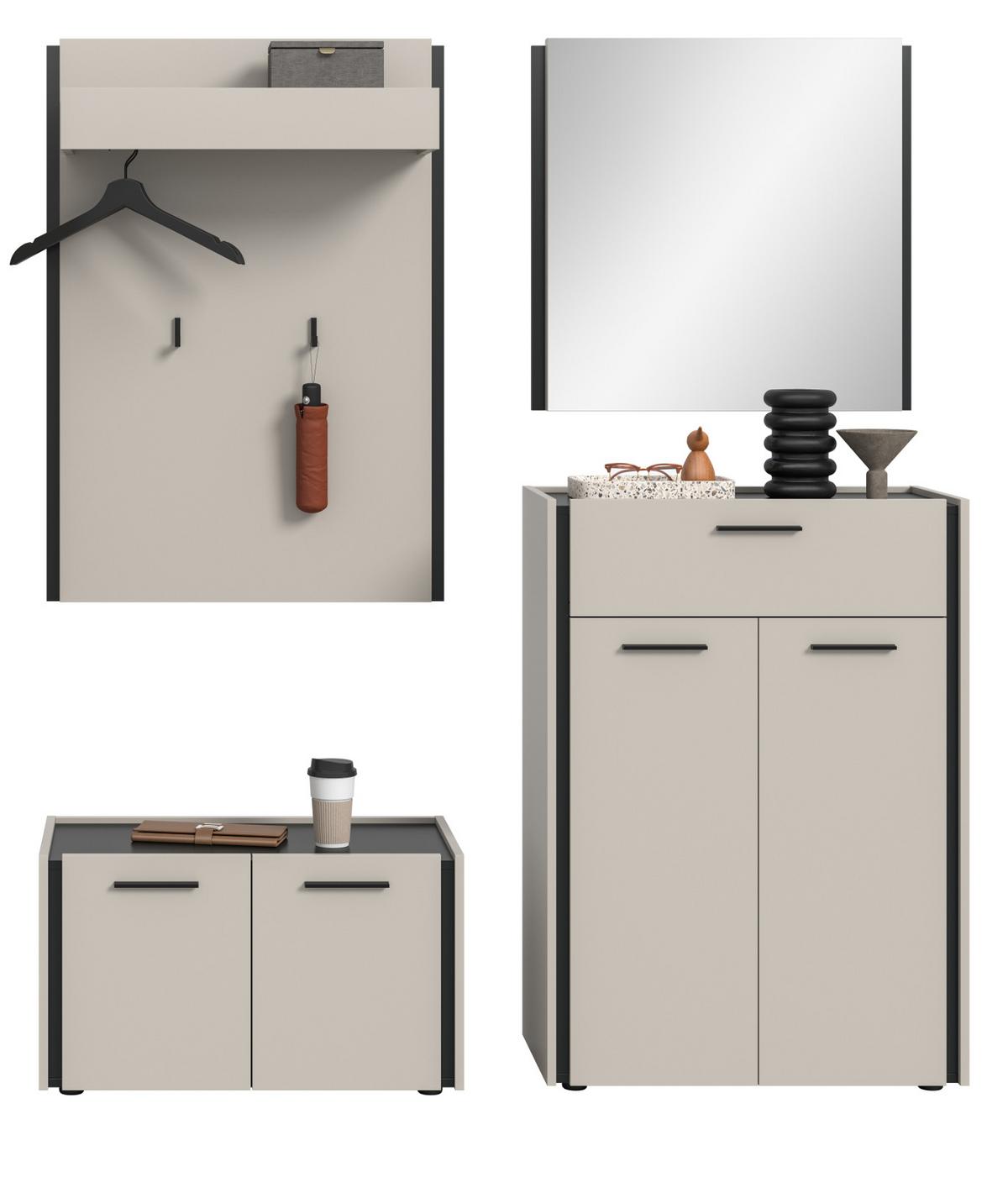 GARDEROBEN-SET 4-teilig Kaschmir 165 x 190 cm, Komplettset mit Soft-Close - Kaschmir/Schwarz, Holzwerkstoff/Kunststoff (165/190/40cm) - Inn.Furn