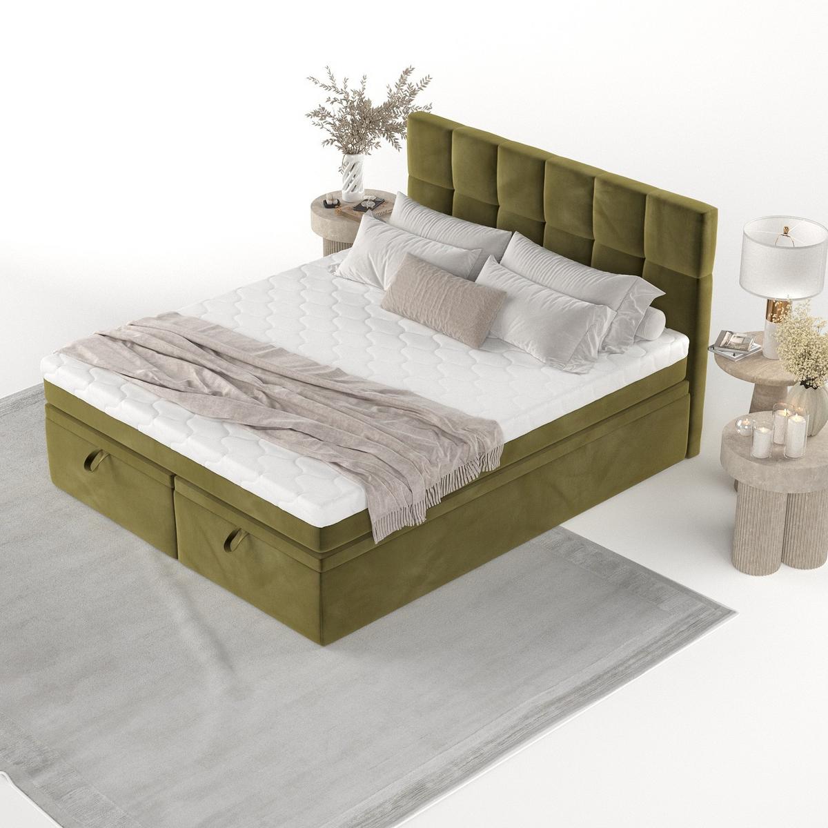 BOXBETT Elano 160/200 cm Olivgrün im Kronos Stoff - Schwarz/Olivgrün, Holz/Holzwerkstoff (160/200cm) - AltaBeds