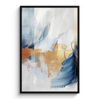 POSTER MIT RAHMEN Gold - Blau - Aquarell - Kunst - Modern Bilderleiste 80x120 cm - Hellblau, Papier (80/120cm) - MuchoWow