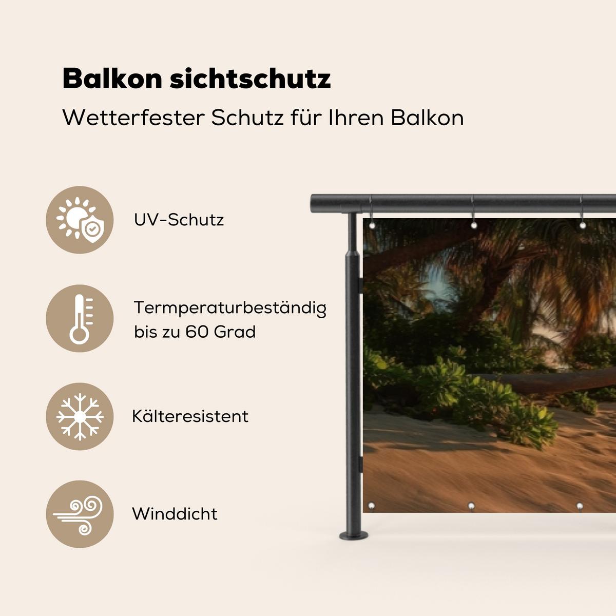 BALKON-SICHTSCHUTZ Strand - Palmen - Meer - Sonnenuntergang Groß 500x80 cm - Samtahornfarben, Kunststoff (500/80cm) - MuchoWow