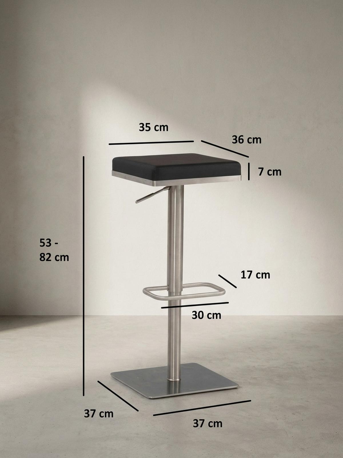 BARHOCKER – Schwarz, Kunstleder, Edelstahl, höhenverstellbar, drehbar, gepolstert, Modern - Silberfarben/Schwarz, Kunststoff/Textil (37/82/37cm) - KADIMA DESIGN