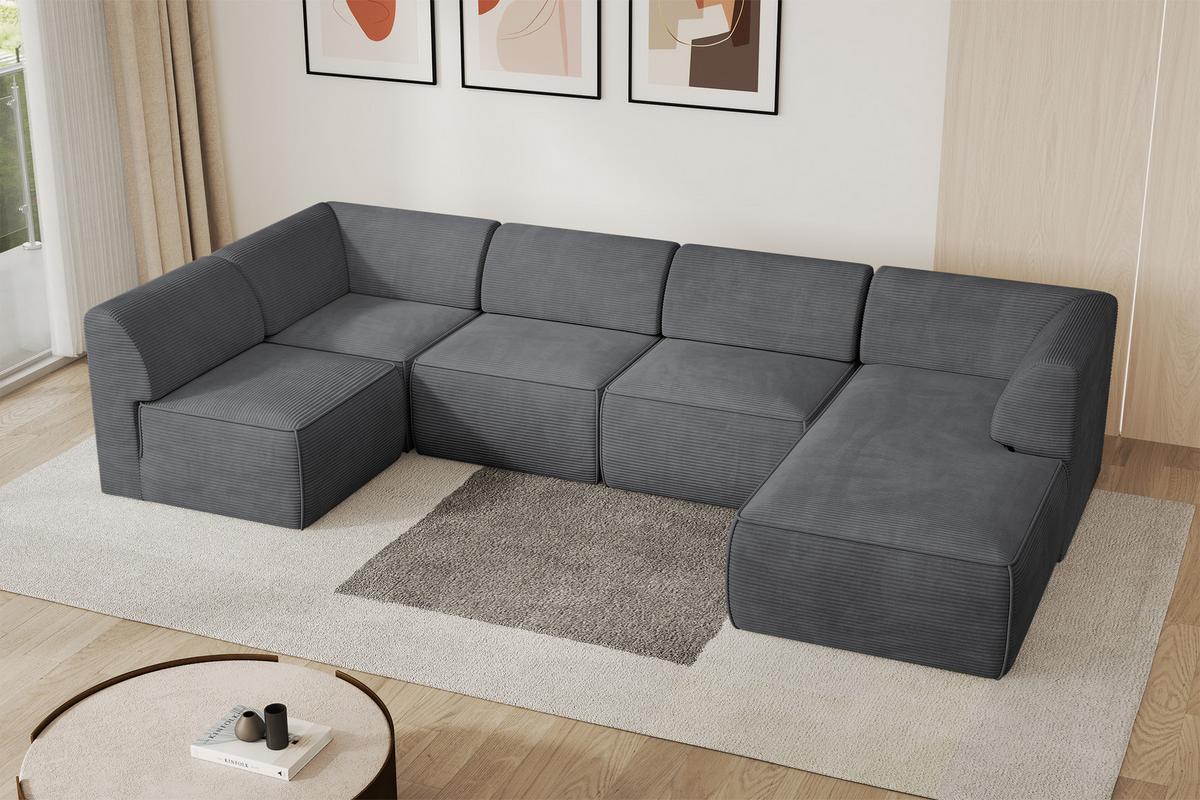 WOHNLANDSCHAFT Ottomane Rechts MOVO-L 345x180x78 cm Dunkelgrau Cord - Dunkelgrau, Holzwerkstoff/Kunststoff (180/78/345cm) - ALTDECOR
