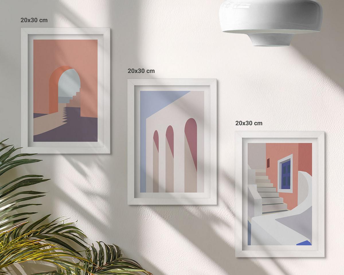 BILDER SET 3er Set - 20x30 cm Weißer Rahmen - Minimalistische Architekturillustrationen - Weiß, Kunststoff (20/30cm) - TULUP