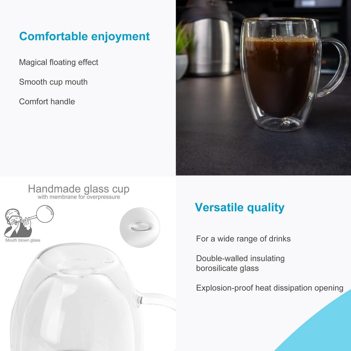 KAFFEEGLAS 250 ml (2er-Set) - Transparent, Glas - Intirilife