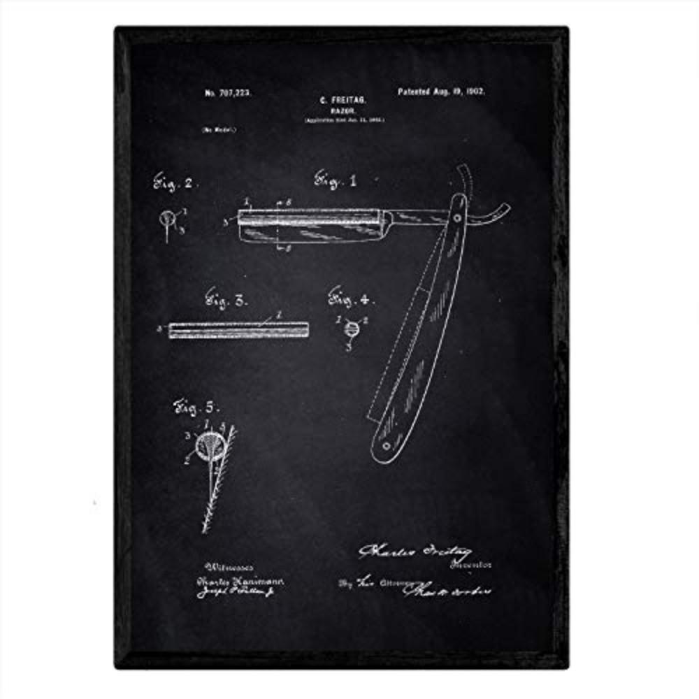 POSTER Rasiermesser Patent A3 Rahmenlos - Schwarz, Papier (29.7/5/42cm) - Nacnic