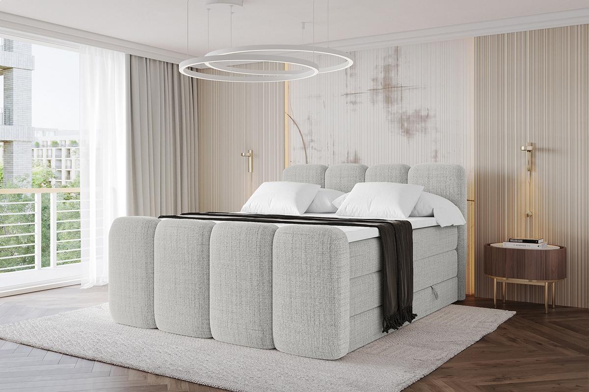 BOXBETT mit Matratze H3|H4 und Lattenrost - NINA-Z KING - 160x200 cm Aragon - Hellgrau - Hellgrau, Holzwerkstoff (160/200cm)