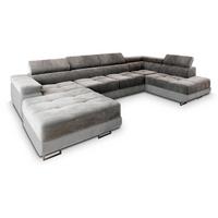 WOHNLANDSCHAFT CASONE R-S Grau Velours-Stoff mit Schlaffunktion - Silberfarben/Grau, Holz/Textil (345/90/202cm) - MASSENO