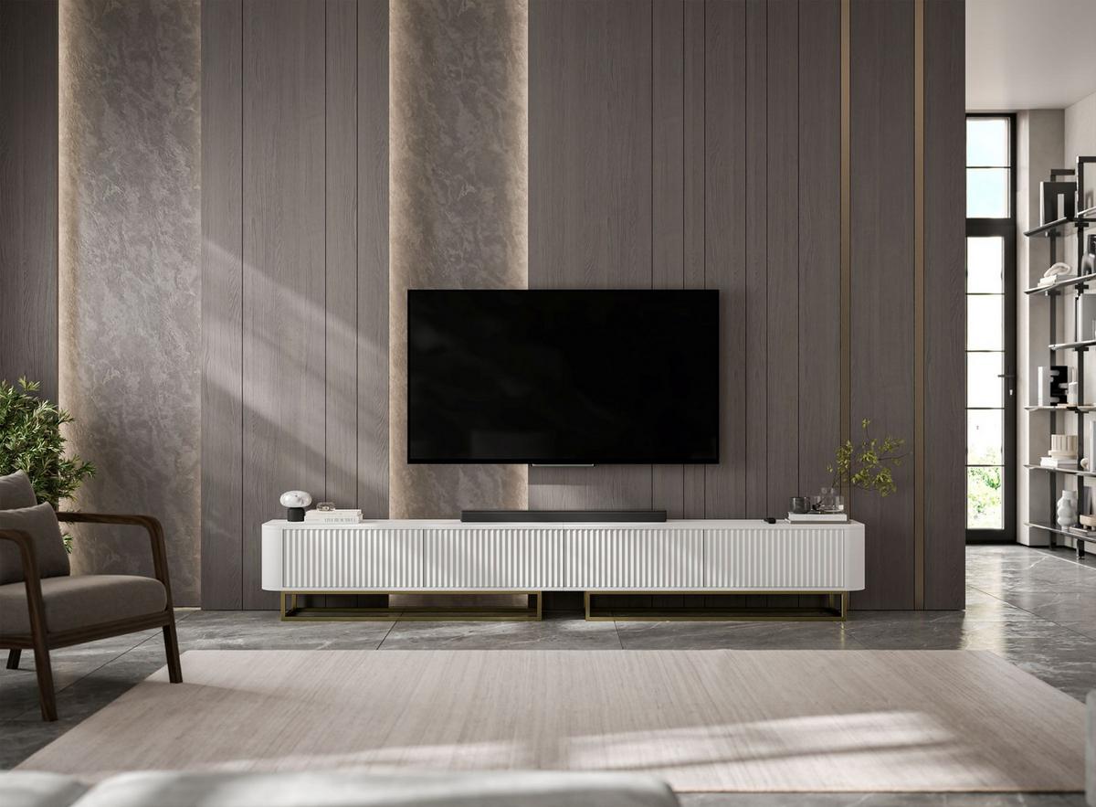 TV-LOWBOARD 2er-Set Aurora Weiß matt 280 cm mit Metallrahmen - Goldfarben/Weiß, Holzwerkstoff/Metall (280/44/35cm) - Meble Lindner