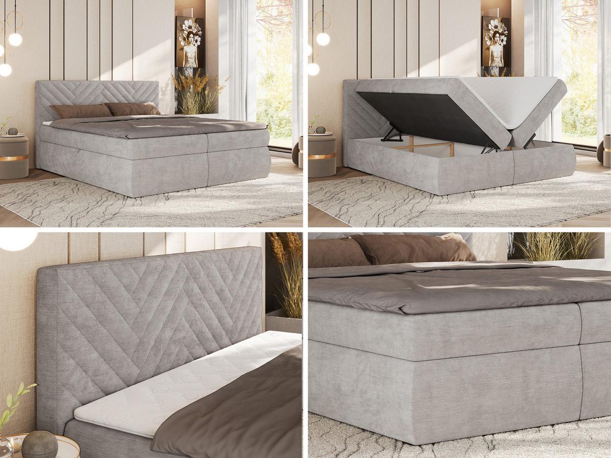 BOXBETT AVERTA 140/200 - Hellgrau Schenille glatt - H4 - Hellgrau, Textil (140/200cm) - MKS