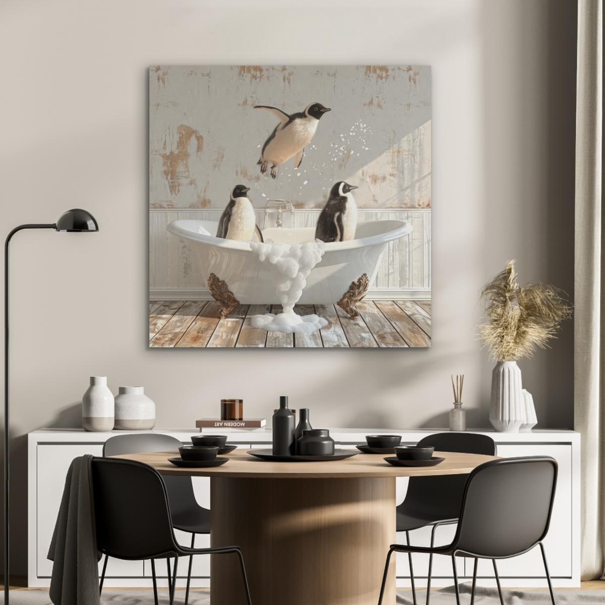 AKUSTIKBILD Vintage - Pinguin - Badewanne - Schaumstoff Akustikpaneele 90x90 cm - Schwarz, Kunststoff (90/90/0.9cm) - MuchoWow