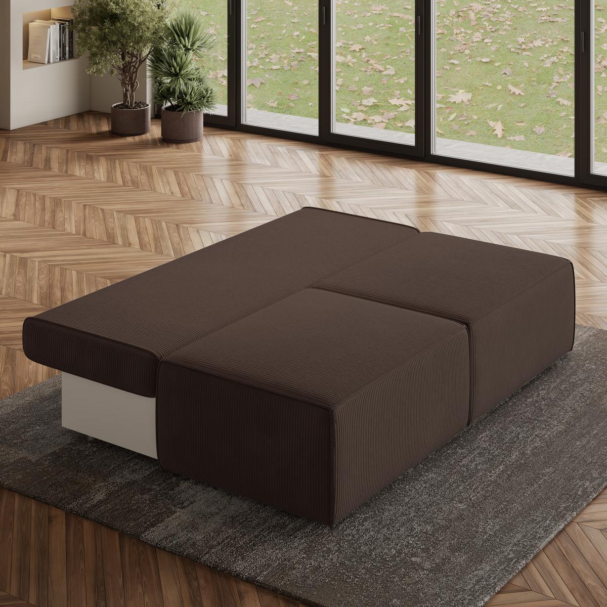 ECKSOFA VARNA P Braun Kordstoff mit Schlaffunktion - Braun/Grau, Holz/Kunststoff (196/158cm) - MASSENO