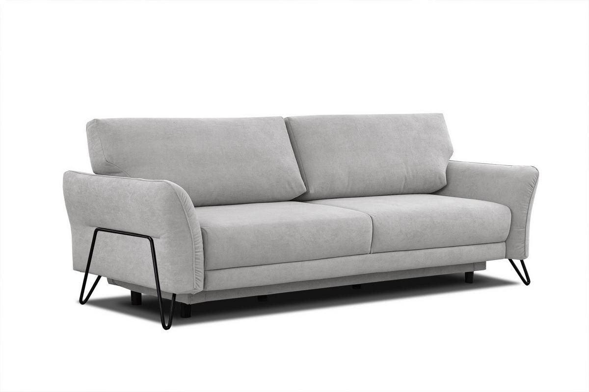SOFA LOREM 3-Sitzer mit Schlaffunktion, hellgrau - Hellgrau/Schwarz, Holz/Textil (232/90/107cm) - Wozimo