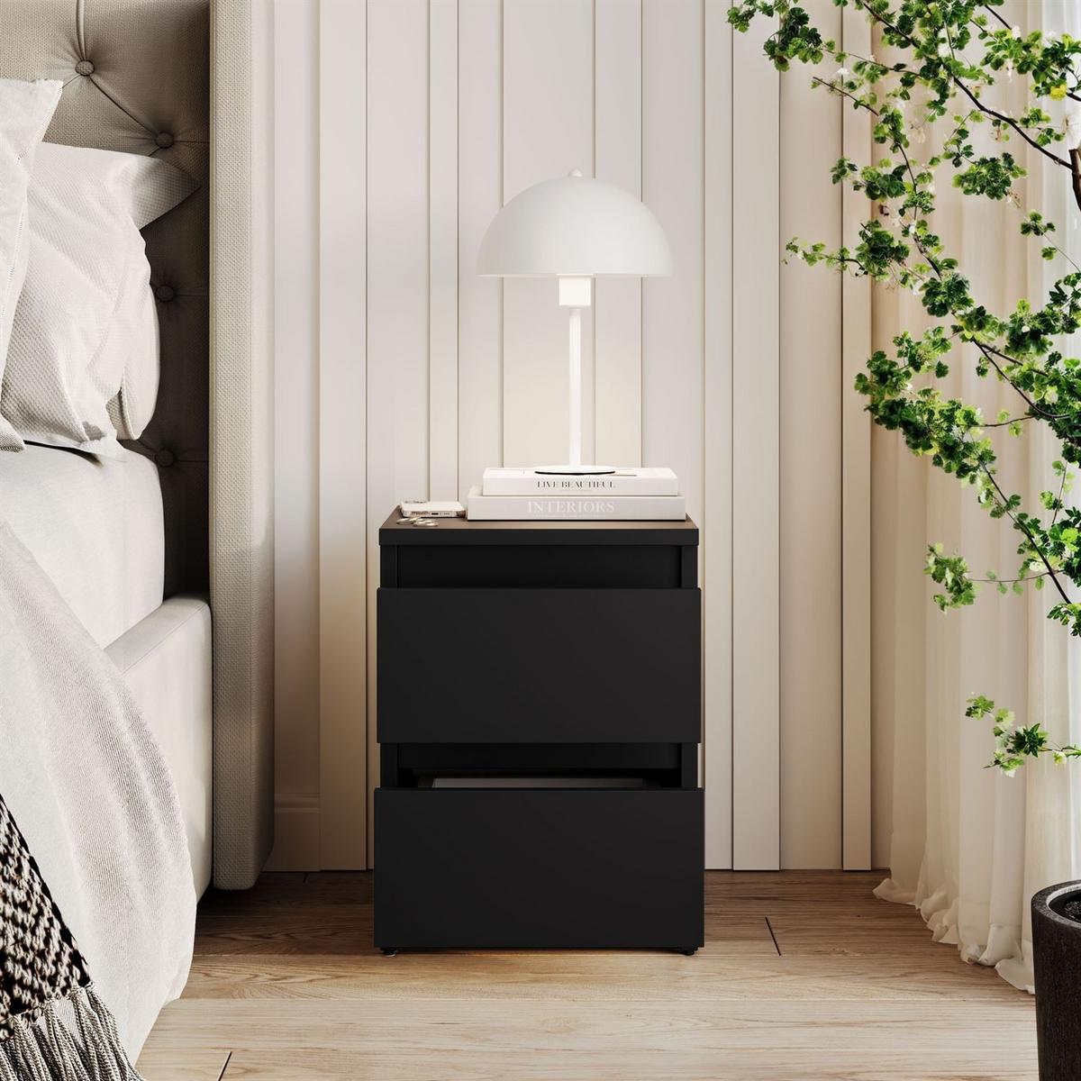 NACHTTISCH HANA M2 Schwarz matt - Schwarz, Holzwerkstoff (30/40/30cm) - Lookway