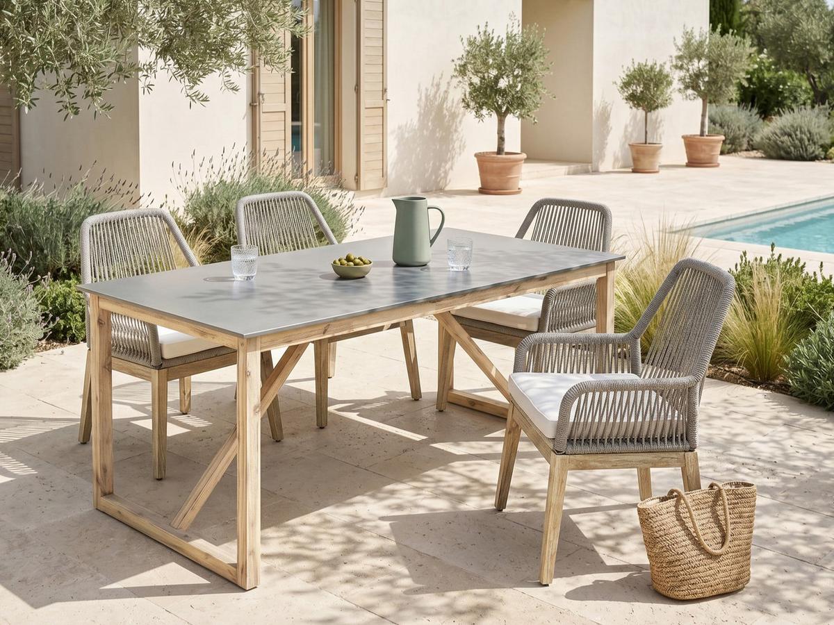GARTENTISCH 180/90 cm Beton Grau Notteri - Hellbraun, Stein (180/90/75cm) - Beliani