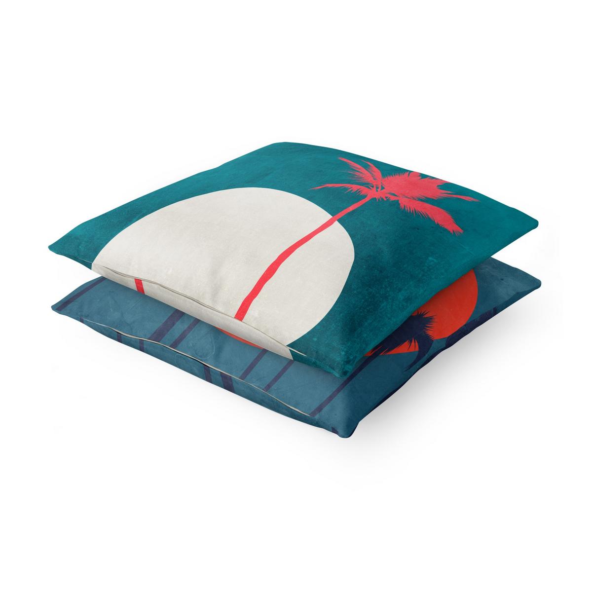 DEKOKISSEN 2er-Set Palmen Abendsonne Duo 40/40 cm - Türkis, Textil (40/40cm) - Bilderwelten