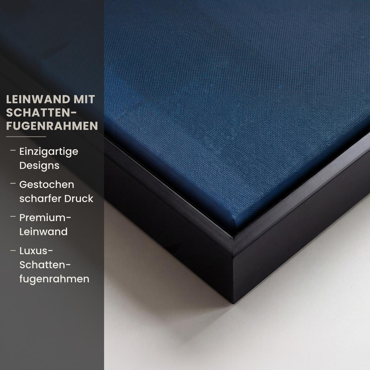 LEINWAND Bilder mit Rahmen - Skyline - Pinselstriche - Dunkelblau - Leuchtend - 140x90 - Blau, Textil (140/90cm) - MuchoWow