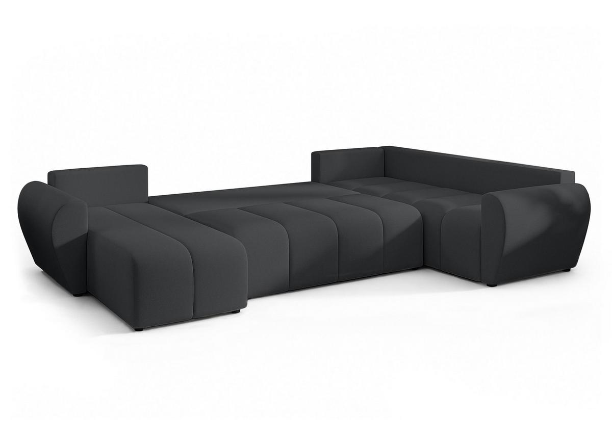 WOHNLANDSCHAFT Malatya U Form MAX Dunkelgrau 311/145/80 cm mit Schlaffunktion - Dunkelgrau/Schwarz, Kunststoff/Textil (208/80/303cm) - AX Living