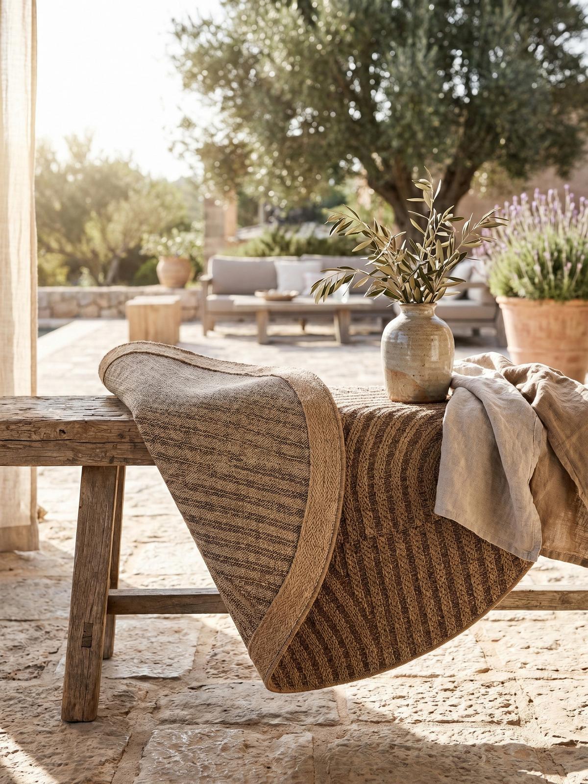 TEPPICH Outdoor ARLBERG in Beige, in Jute-Optik, Ø 160 cm - Beige, Textil (160/160cm) - KADIMA DESIGN