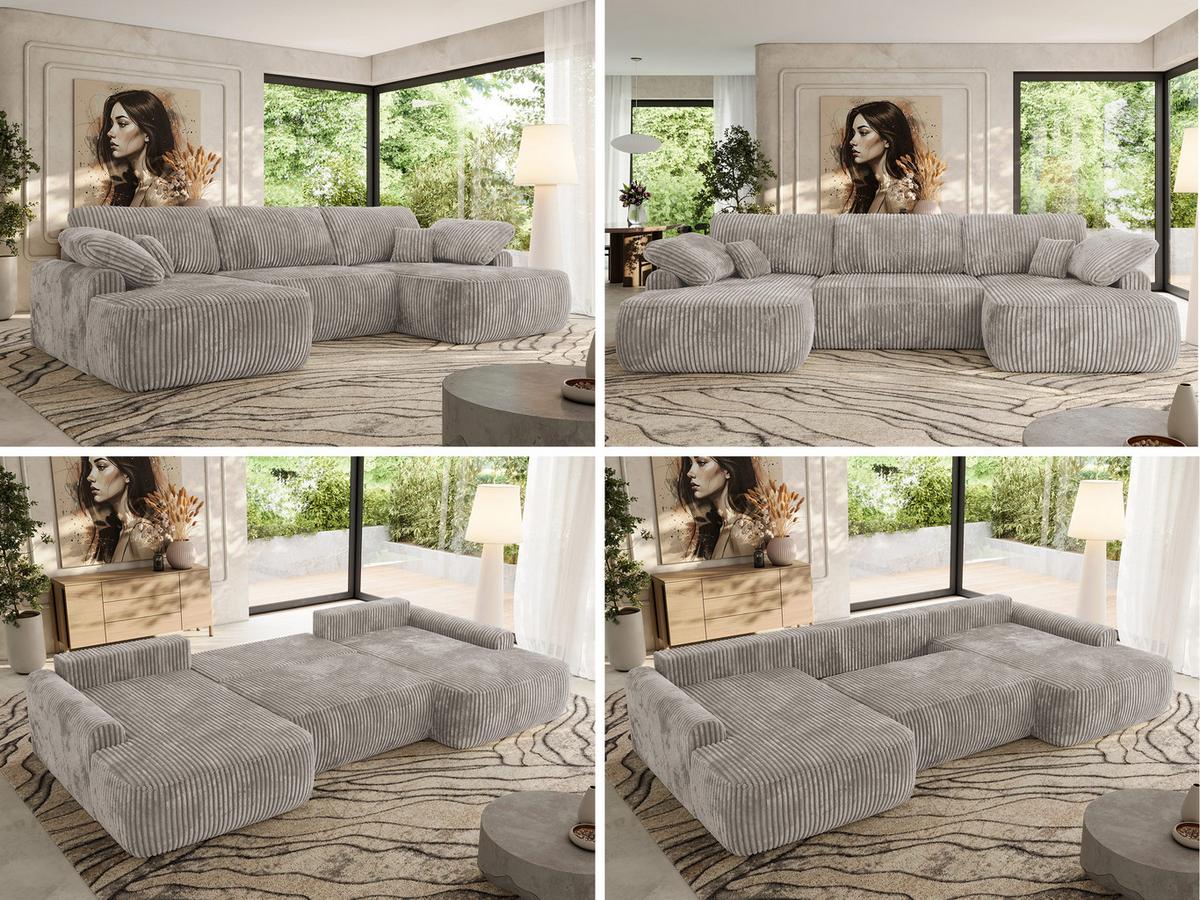WOHNLANDSCHAFT CUBO U Hellbraun Cord - Hellbraun/Schwarz, Kunststoff/Textil (370/100/187cm) - MKS