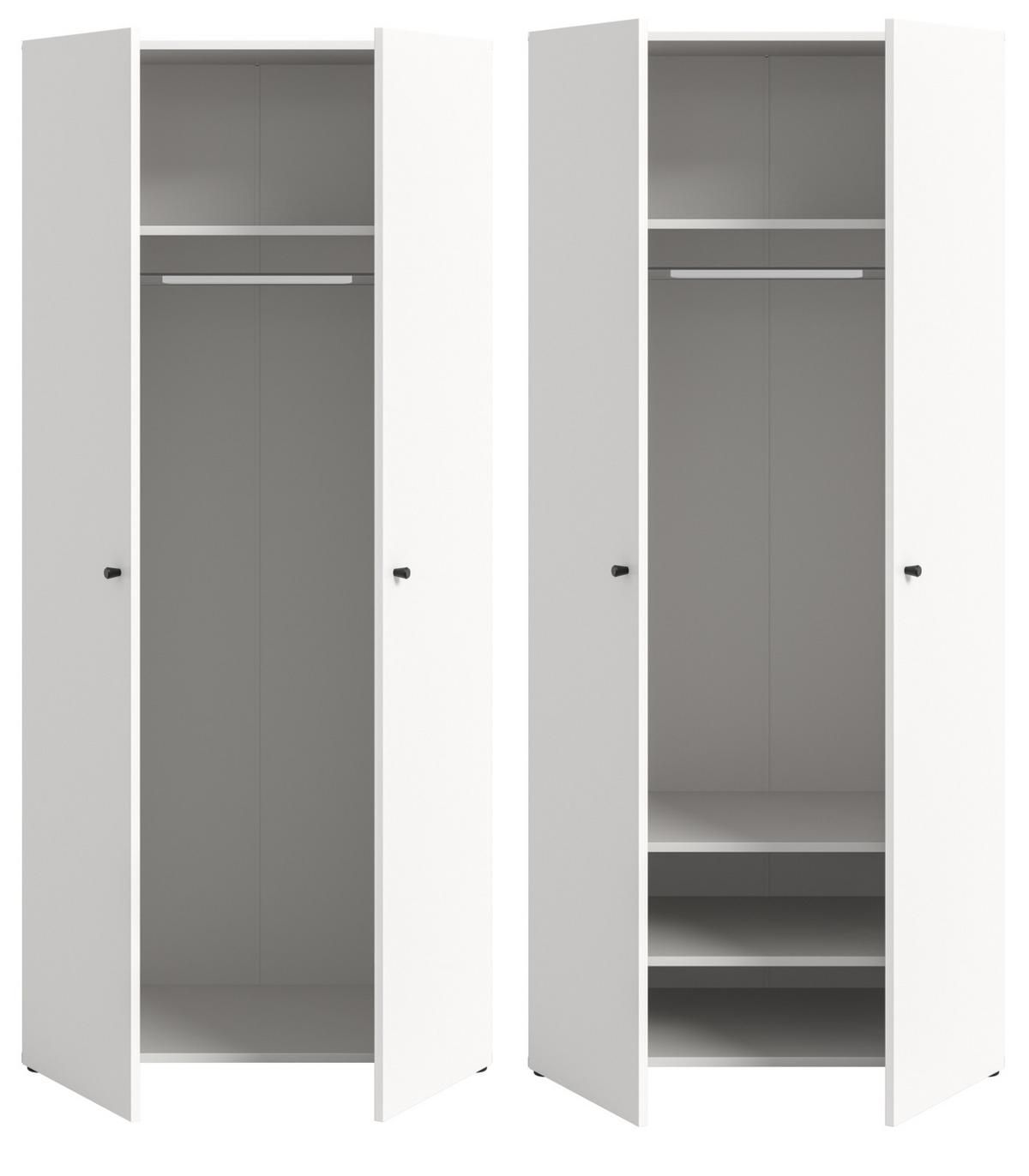 KLEIDERSCHRANK weiß 2-türig 80 cm, Drehtürenschrank mit Kleiderstange - Schwarz/Weiß, Holzwerkstoff/Kunststoff (80/176/51cm) - Inn.Furn