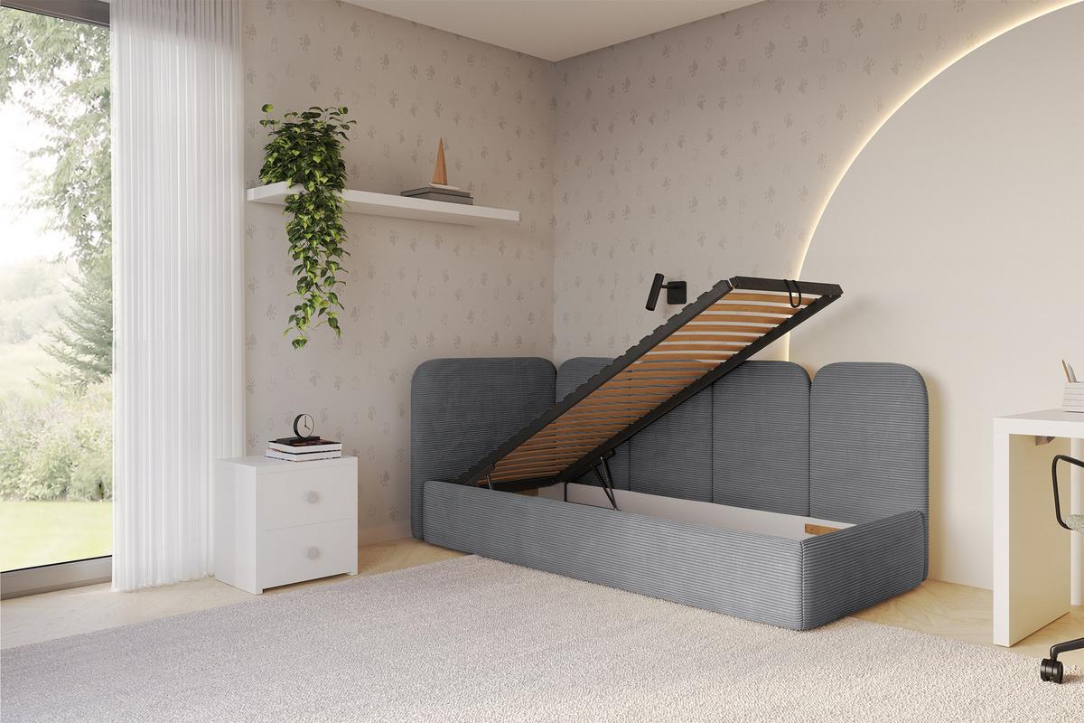 EINZELLBETT Jugendbett mit Bettkasten und Matratze H3/H4, Rechts - VELY 90x200 Dunkelgrau - Schieferfarben, Holzwerkstoff/Textil (90/200cm) - ALTDECOR