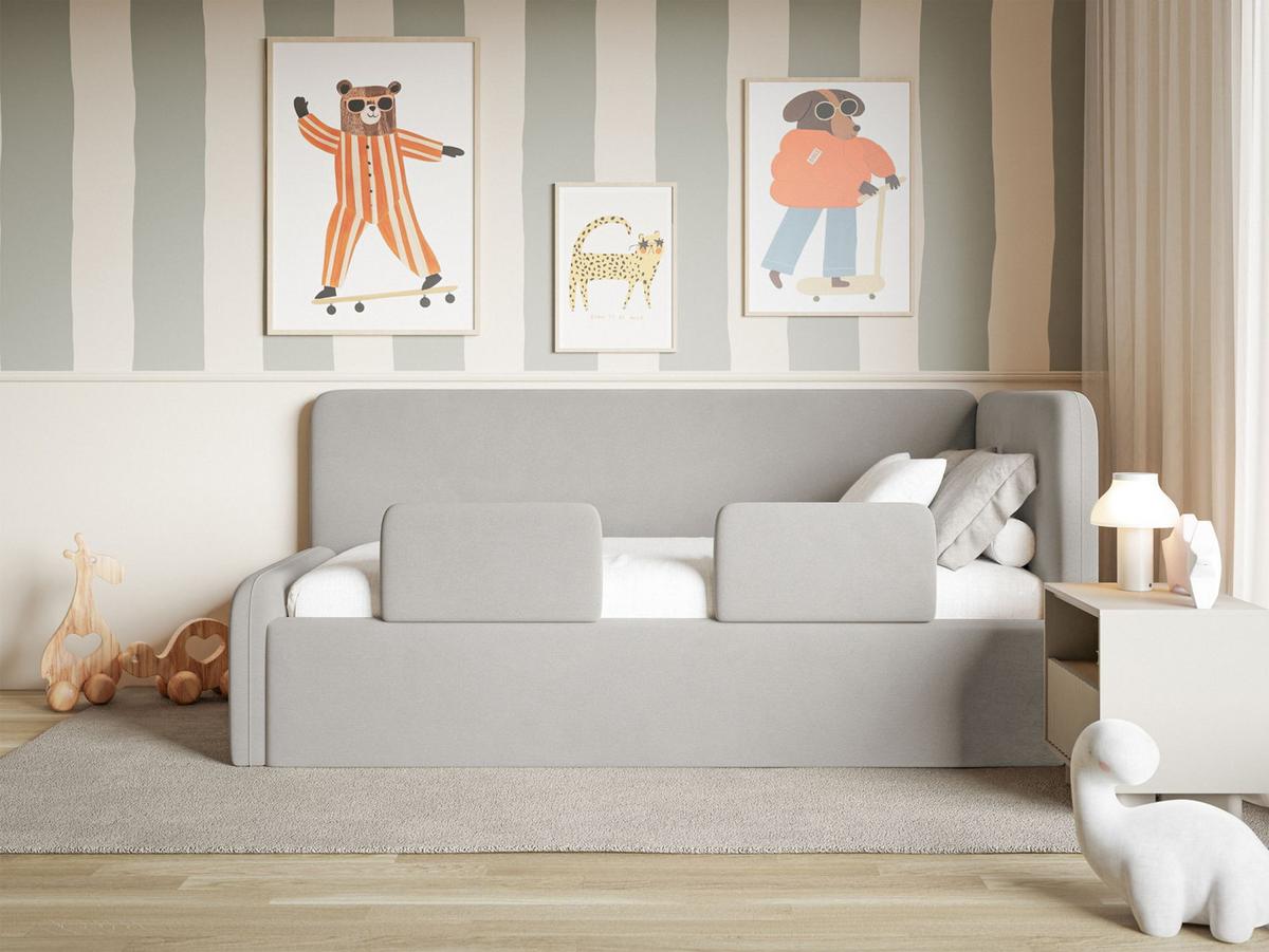 KINDERBETT Fanko Samt Hellgrau 90x200 cm - Hellgrau/Schwarz, Kunststoff/Textil (90/200cm) - Selsey