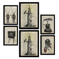POSTER Set Mit 6 Jahrgang Vintage Papier Plakate Mit Enzyklopädie Revolutionäre Erfindungen Aus Dem Letzten Jahrhundert A3 & A4 Schwarzer Rahmen - Schwarz, Papier (29/3cm) - Nacnic