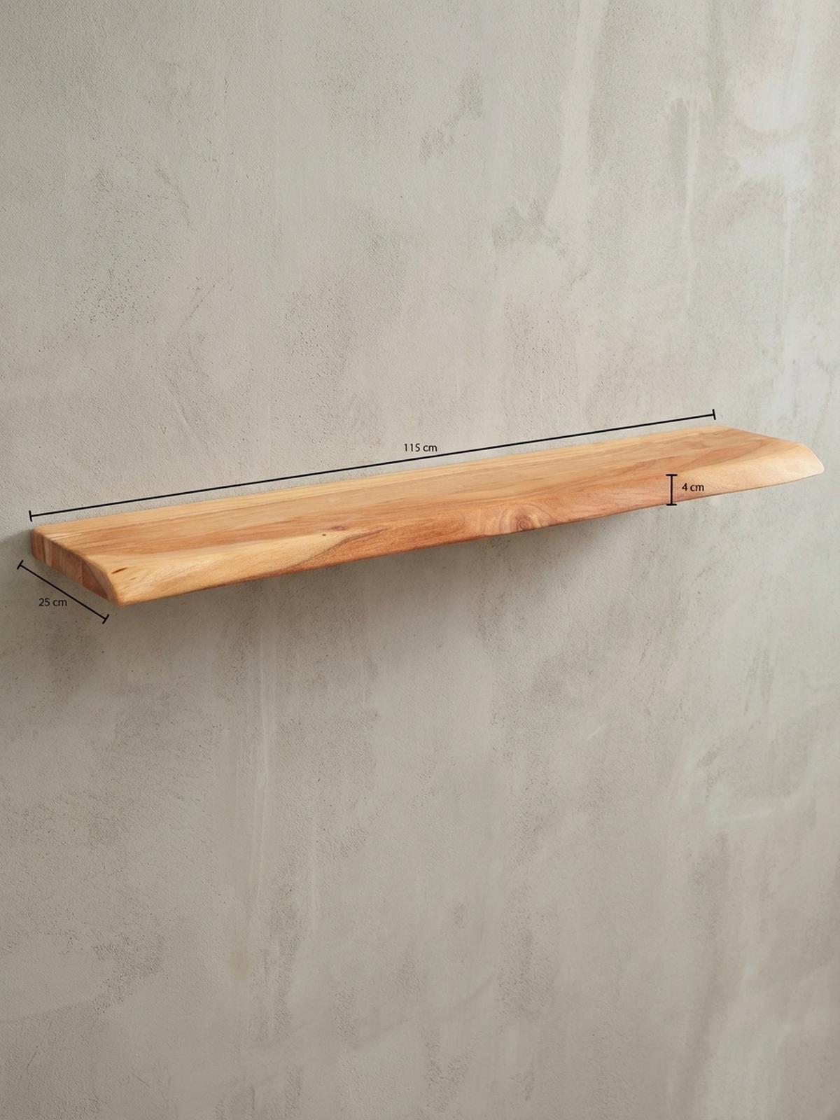 WANDREGAL Akazienholz Baumkante Rustikal, Beige 115x25x4 cm - Beige, Holz (115/4/25cm) - KADIMA DESIGN