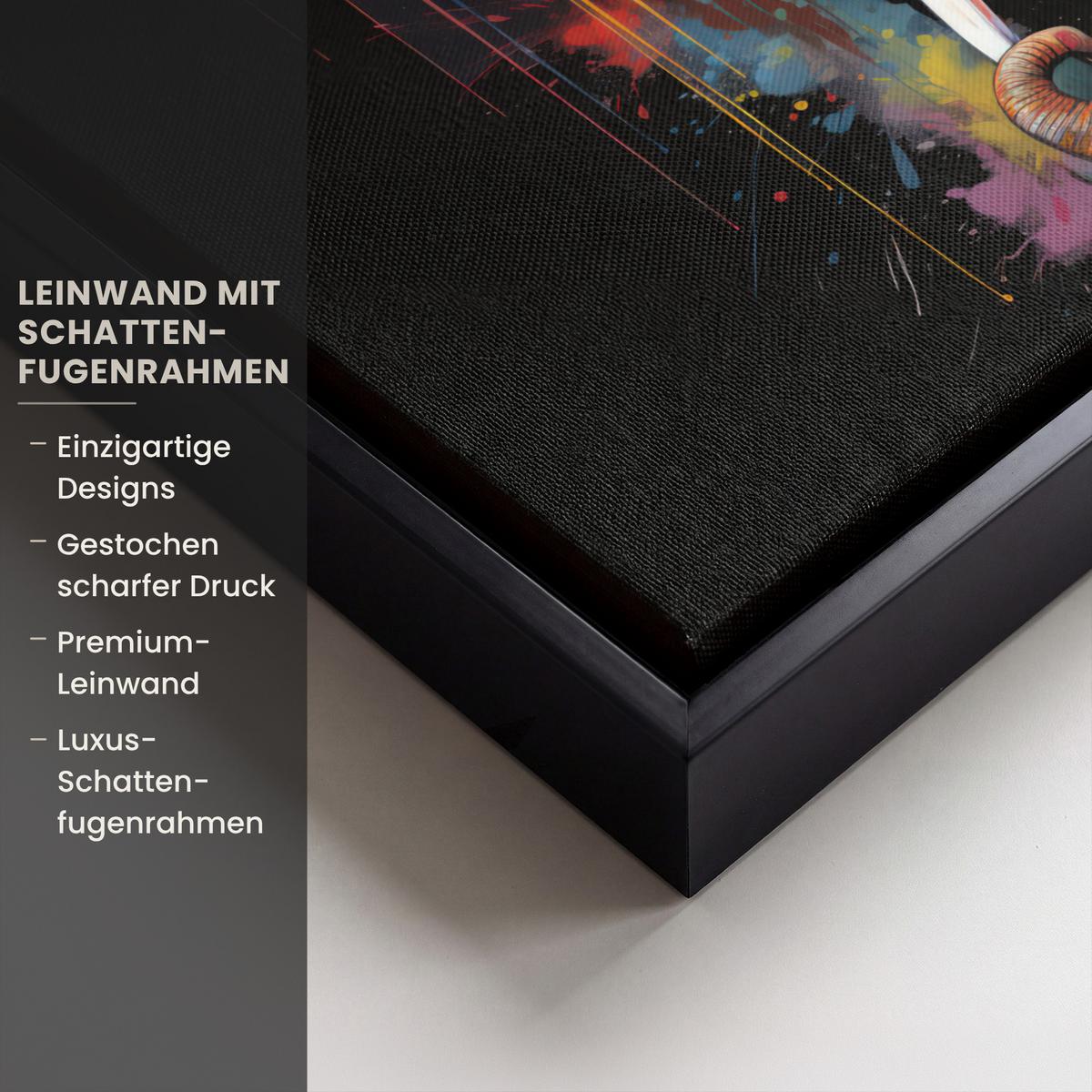 LEINWAND Bilder mit Rahmen - Elefant - Graffiti - Schwarz - Tiere - Farben - 40x30 - Schwarz, Textil (40/30cm) - MuchoWow