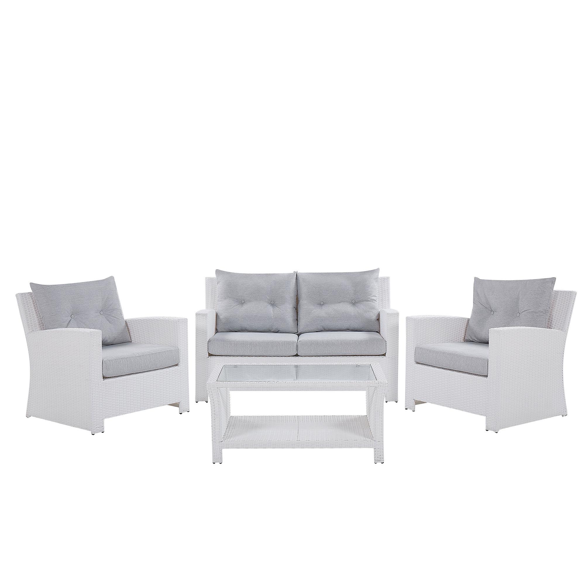 LOUNGE-SET 4-sitzer Rattan Weiß Marino - Weiß, Kunststoff - Beliani