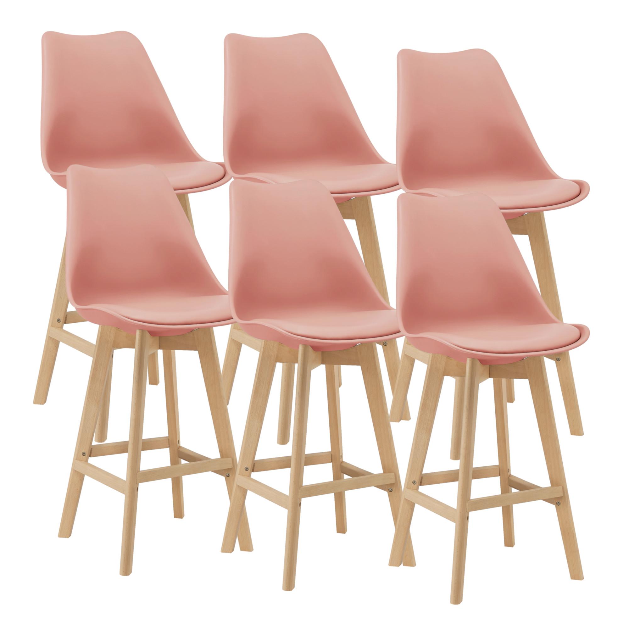 BARSTUHL Lublin 6er-Set - Rosa, Leder (48/105/58cm) - [en.casa]