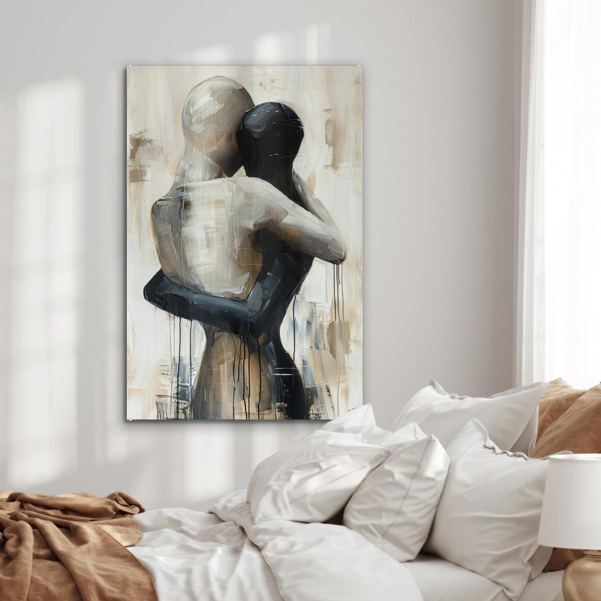 ACRYLGLASBILD Abstrakt - Liebe - Schwarz und weiß - Modern 80x120 cm - Schwarz, Glas (80/120cm) - MuchoWow