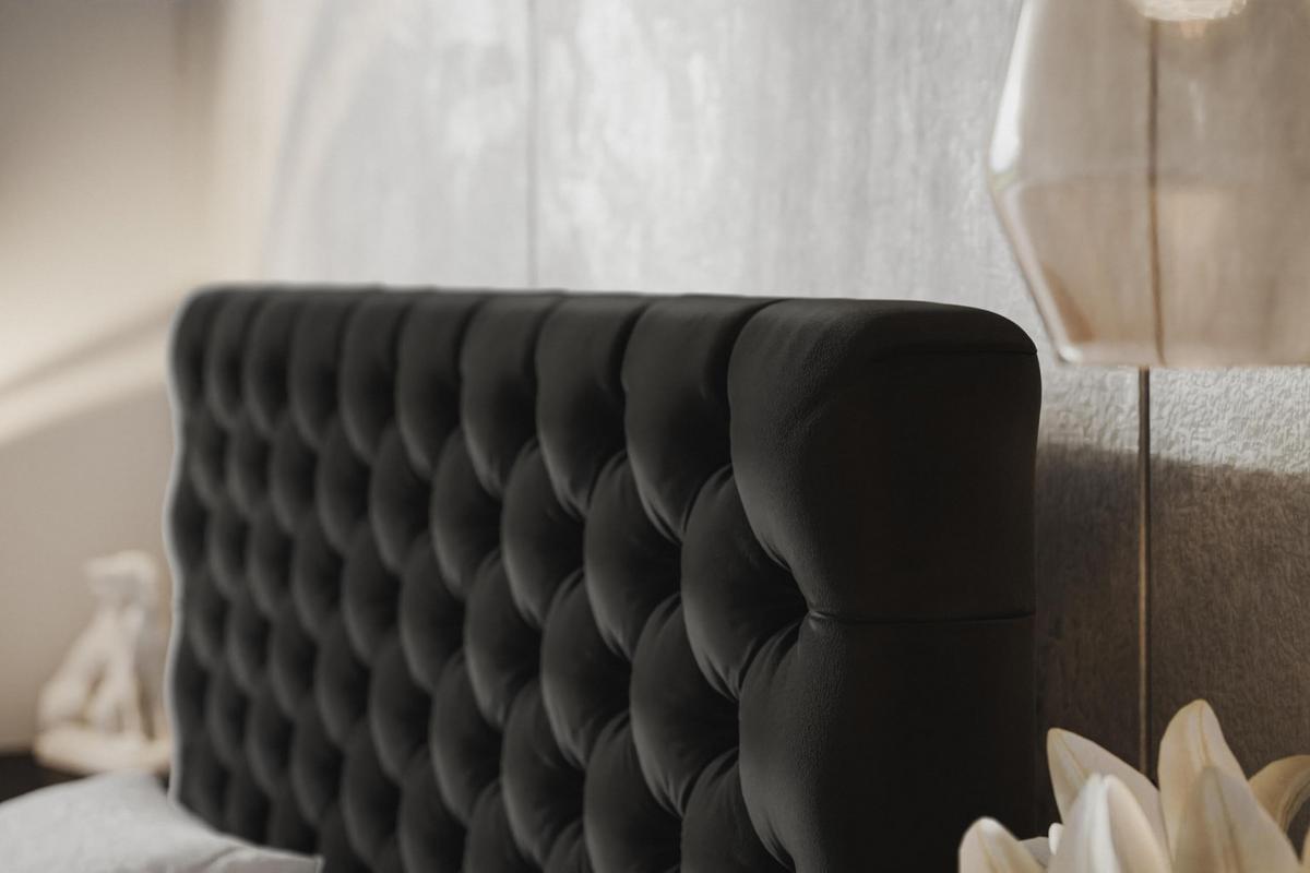 BETT 180x200 - Polsterbett mit Bettkasten und Metallrahmen - Elegant Betten - Weicher Jasminstoff - Kollektion Miami, Schwarz - Schwarz, Holz/Textil (180/200cm) - Alpi-Möbel