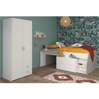 KINDERZIMMER weiß, grau, Komplett-Set 2-teilig mit Stauraumbett, Kleiderschrank - Silberfarben/Weiß, Holzwerkstoff/Kunststoff (135/185/203cm) - Parisot Meuble