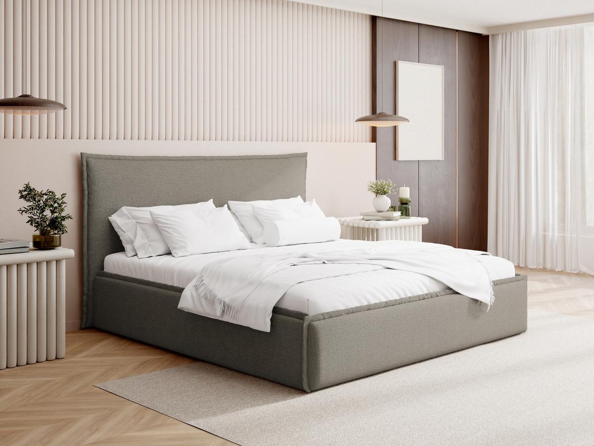 POLSTERBETT Pillow mit Bettkasten, Lattenrost & hohem Kopfteil in Taupe Chenille 200x200 cm - Taupe/Beige, Holz/Kunststoff (200/200cm) - WFL GROUP