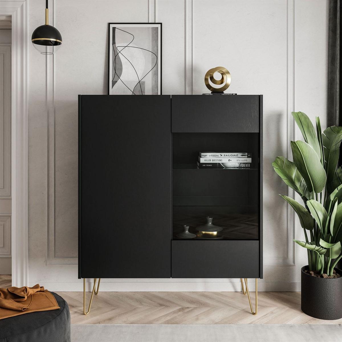 VITRINE EUPHORIA WT97 - Schwarz, Holzwerkstoff (97/122/37cm) - Lookway