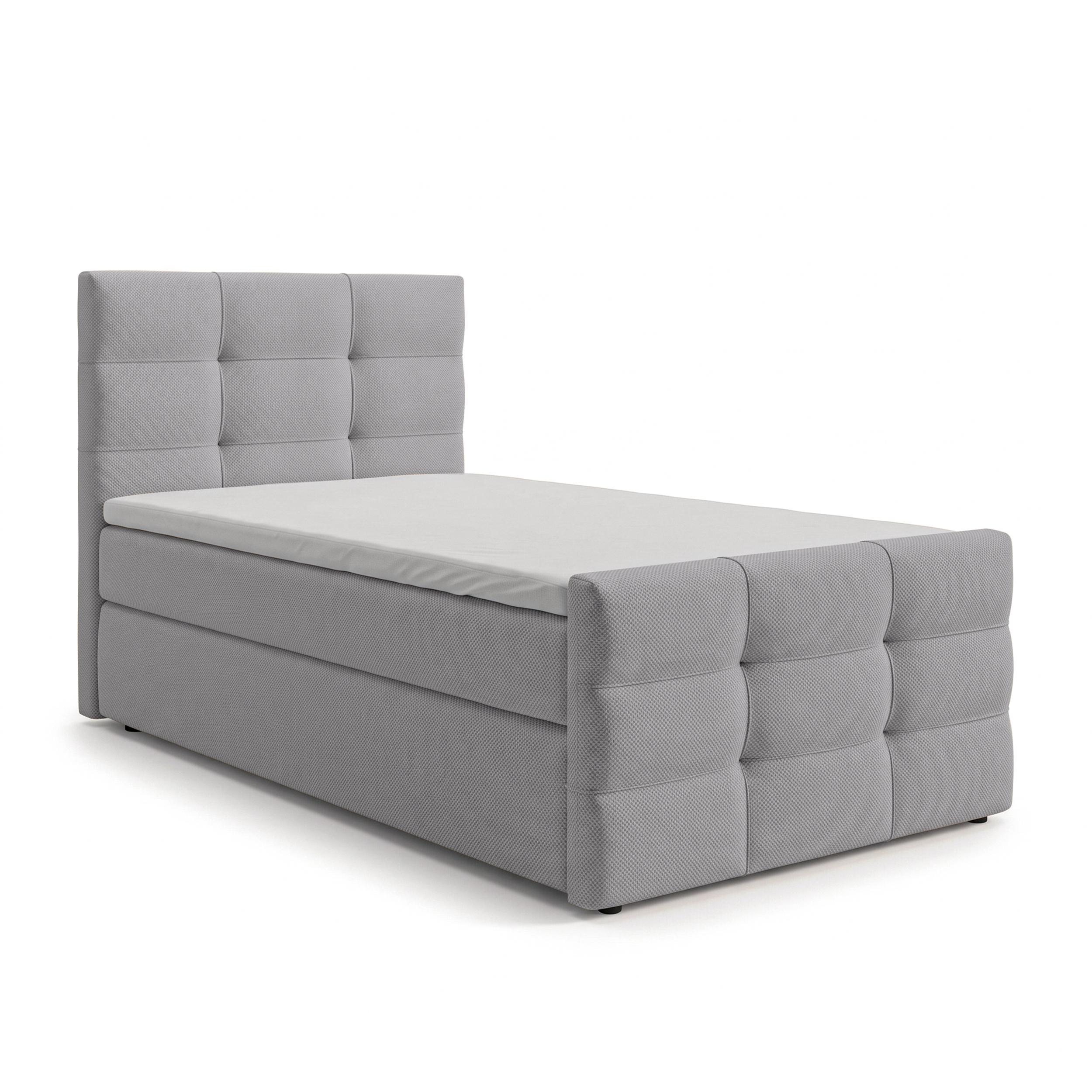 BOXBETT DEFNE 90x200 cm mit Fußteil und Matratze - Hellgrau + TOPPER - Hellgrau/Schwarz, Holz/Holzwerkstoff (90/200cm) - AX Living