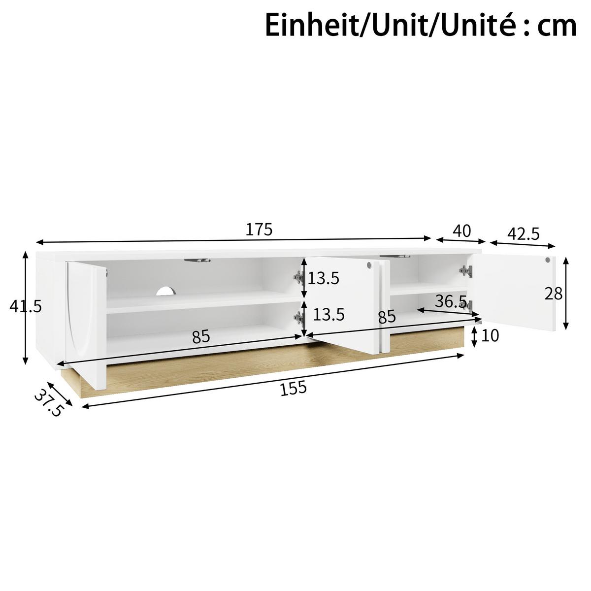 TV-LOWBOARD holzoptik & geschwungenes design - Weiß, Holzwerkstoff (175/41.5/40cm) - Urban Meuble