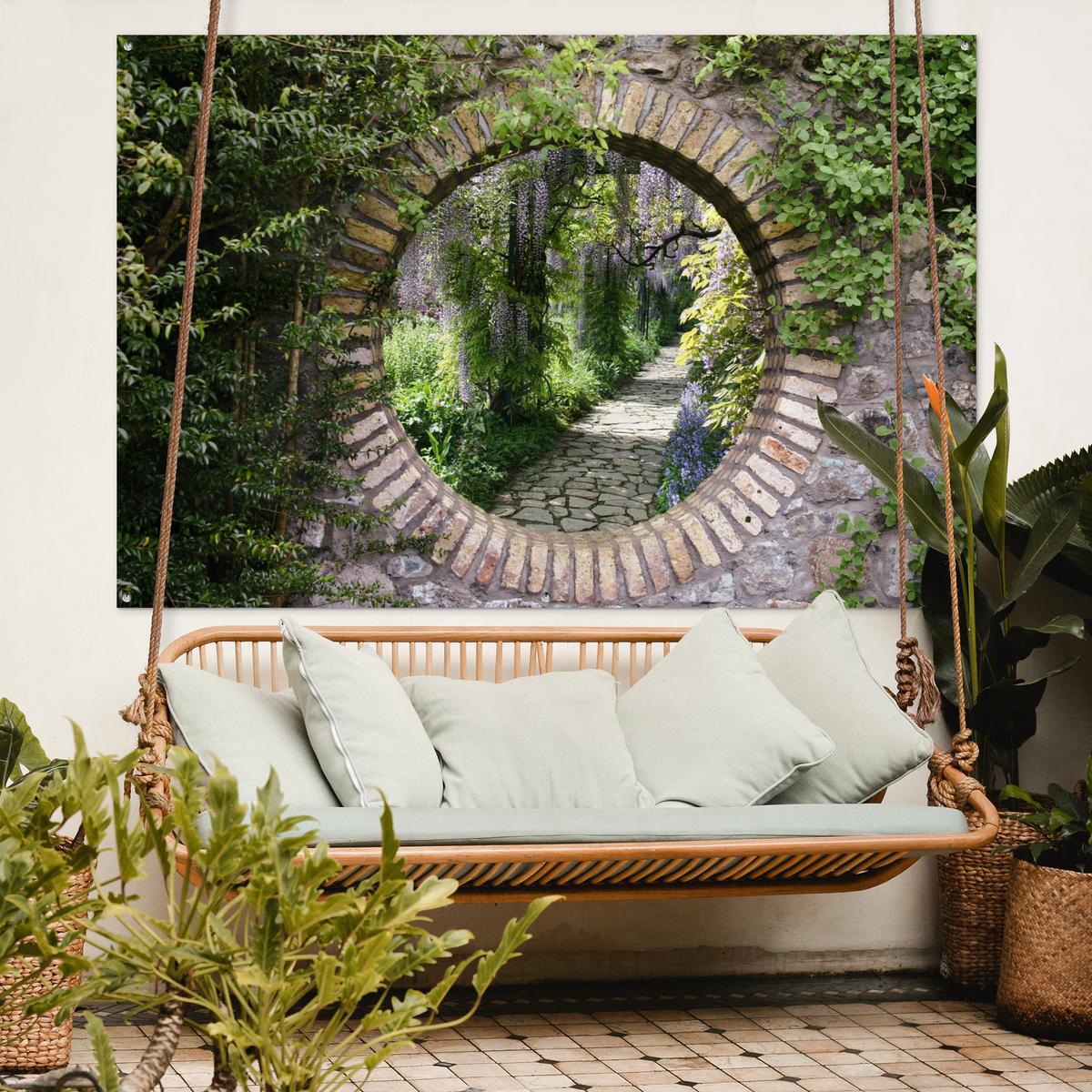 GARTENPOSTER Wald - Steine - Durchblick - Pfad - Glyzinie Poster für draußen 180x120 cm - Graubraun, Kunststoff (180/120/0.2cm) - OnlyWow