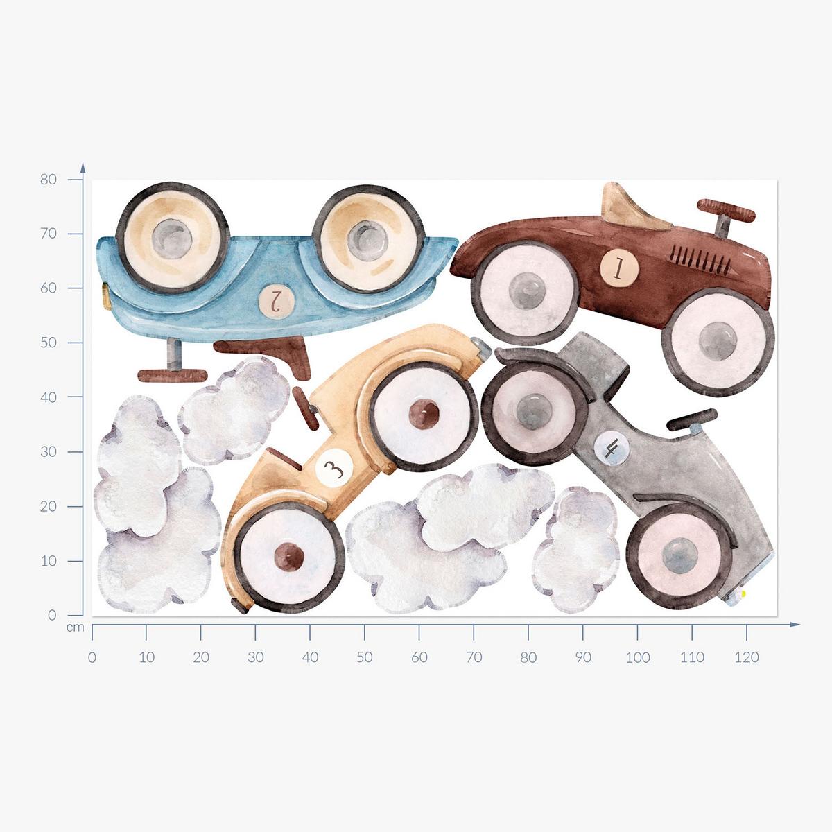 WANDAUFKLEBER 80x126cm - Pastellfarbene Autos - Multicolor, Kunststoff (80/126/0.1cm) - Wallfluent