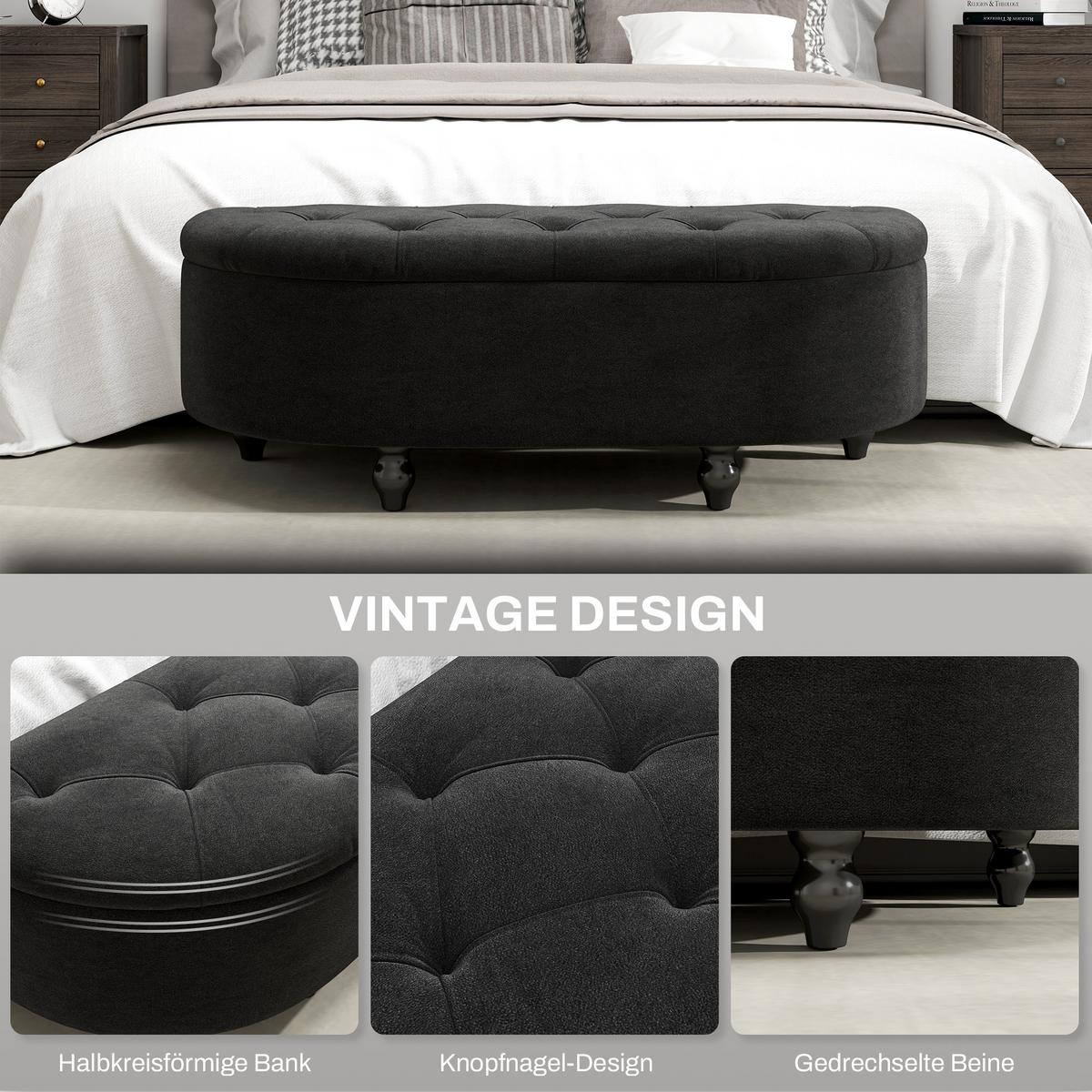 TRUHENBANK Velvet-Touch Dunkelgrau - Dunkelgrau/Schwarz, Holz/Kunststoff (46/42/120cm) - HOMCOM