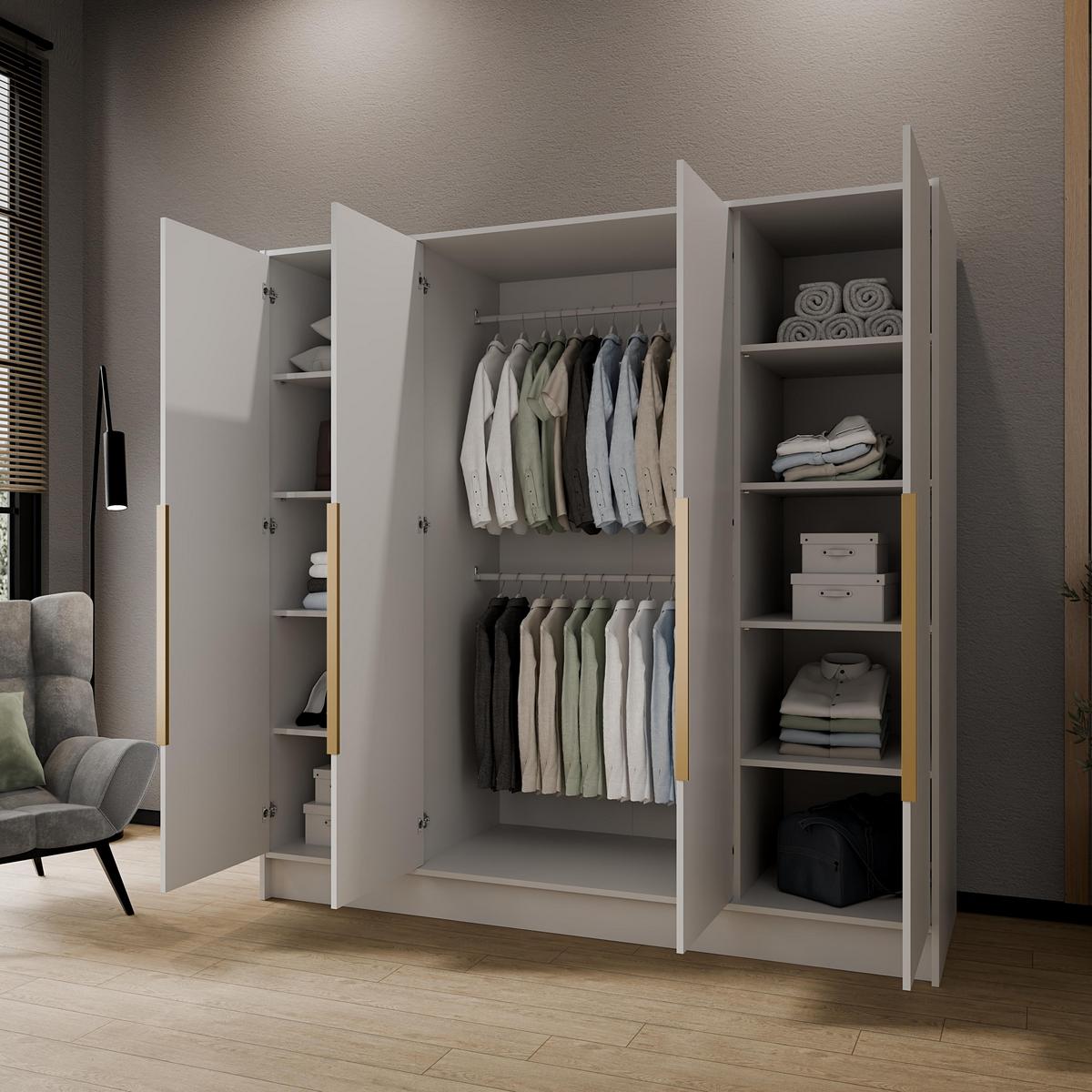 DREHTÜRENSCHRANK BERON 200/200/51 cm Modern Kleiderschrank 4-türig Weiß - Weiß, Holzwerkstoff (200/200/51cm) - MASSENO