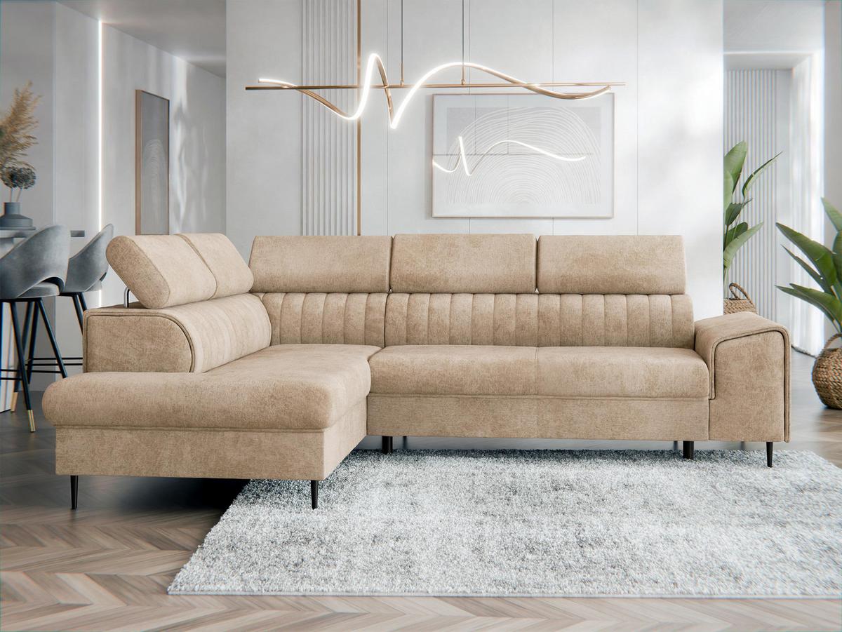 ECKSOFA Kadurin, Seite: Links - Beige/Schwarz, Holz/Kunststoff (276/206cm) - MIRJAN24