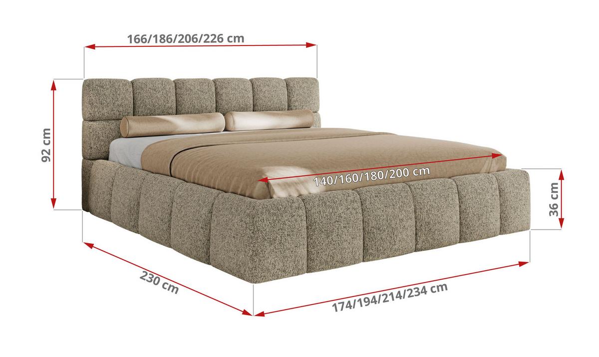 POLSTERBETT NIRA CLASSIC 140/200 - Dunkelbeige Strukture - Multipocket-Matratze - Taupe, Textil (140/200cm) - MKS