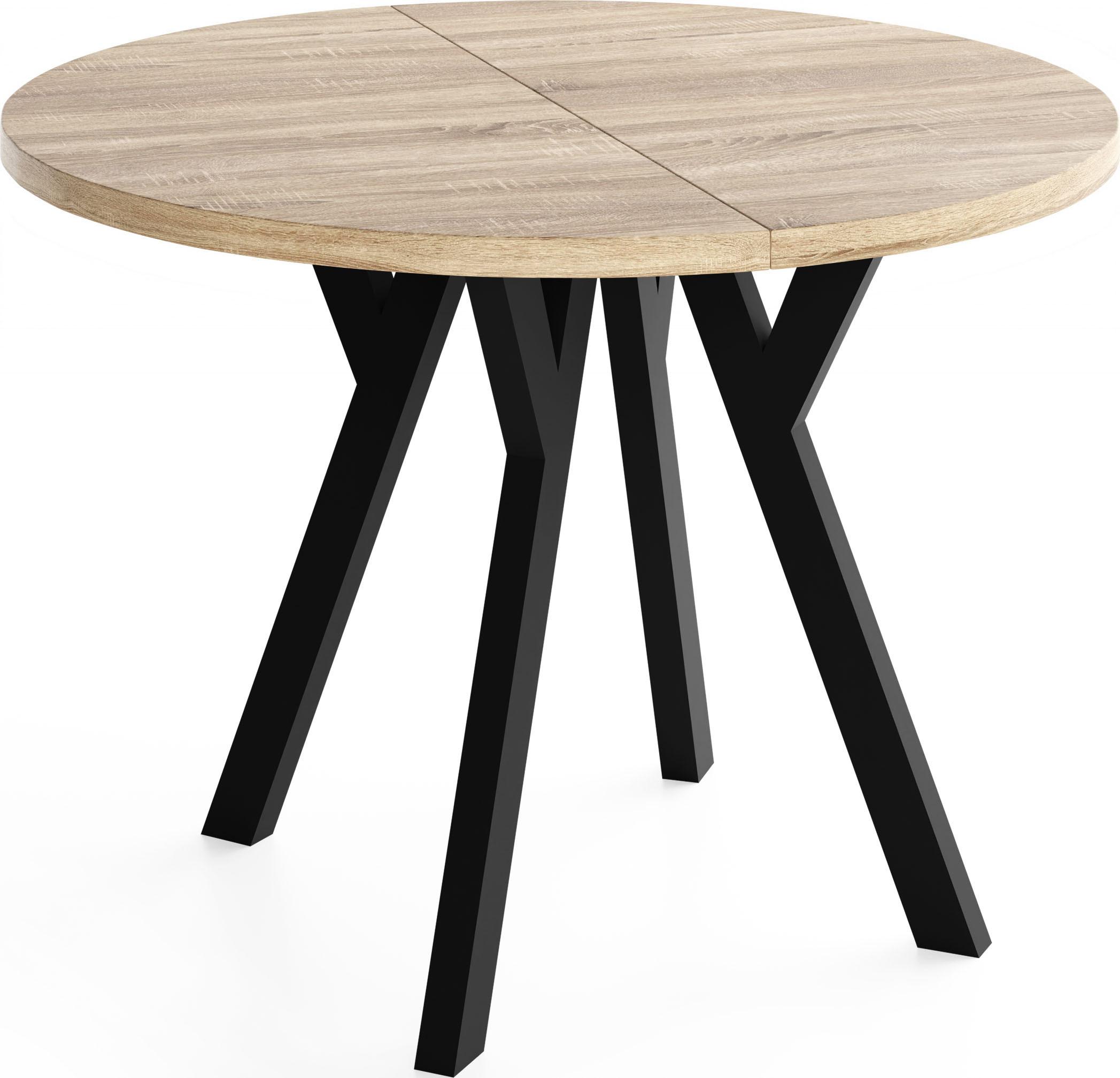 ESSTISCH Vero rund ausziehbar verlängerbar, Eiche Sonoma Hellbraun 90-190/90/77 cm - Schwarz/Sonoma Eiche, Holz/Holzwerkstoff (90/190/77cm) - WFL GROUP