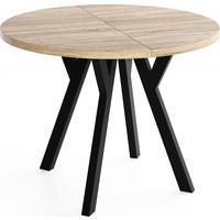 ESSTISCH Vero rund ausziehbar verlängerbar, Eiche Sonoma Hellbraun 100-200/100/77 cm - Schwarz/Sonoma Eiche, Holz/Holzwerkstoff (100/200/77cm) - WFL GROUP